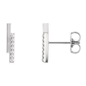 2.3 x 12mm (7/16 Inch) Sterling Silver Polished & Beaded Bar Earrings